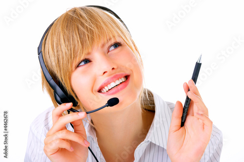 Hotline operator with headset