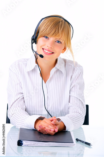 Hotline operator with headset