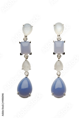 Photo: Gold earrings with brilliants, chalcedony and a moonstone Gold earrings with brilliants, chalcedony and a moonstone