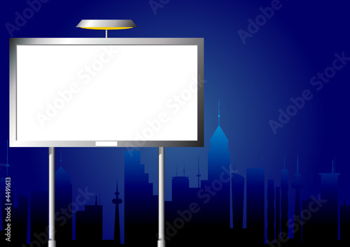 Advertising billboard over city line silhouette by night Advertising billboard over city line silhouette by night
