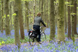 Woman cycling through woods