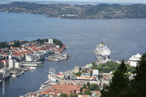 view of Bergen in Norway from the top of Mount Floyen.