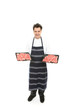 Butcher with trays of meat