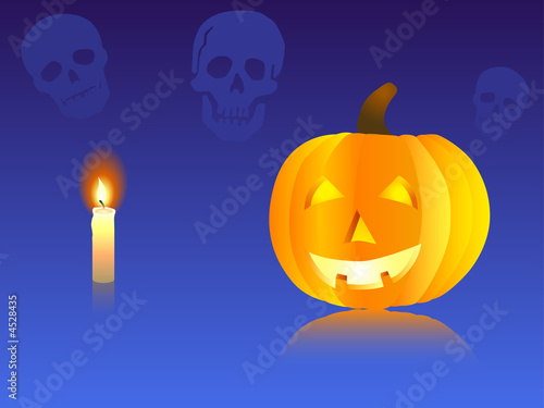 Illustration of halloween pumpkin and skulls