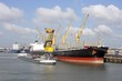 View on Rotterdam harbor in the Netherlands