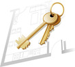 Gold keys, home plan, blueprint, realty. Vector illustration Gold keys, home plan, blueprint, realty. Vector illustration