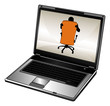 Vector humorous silhouette of businessman and opened laptop Vector humorous silhouette of businessman and opened laptop