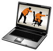 Vector humorous silhouette of businessman and opened laptop Vector humorous silhouette of businessman and opened laptop