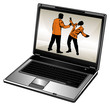 Vector humorous silhouette of businessman and opened laptop Vector humorous silhouette of businessman and opened laptop
