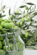 fresh green olives in a jar