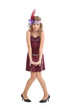Girl wearing the costume of 20s on the white background.