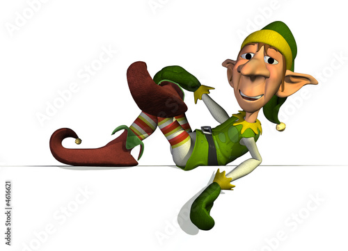 Santa's Elf on Sign Edge - 3D render