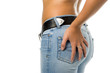 lady in blue jeans with belt lady in blue jeans with belt