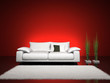 Fashionable interior with red wall 3D rendering