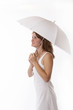 young woman isolated on white with umbrella