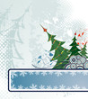 Christmas grunge background with trees, vector illustration
