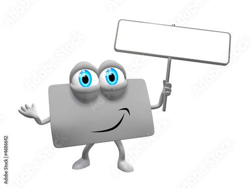 Illustration: Loyalty card as 3d mascot with signpost Loyalty card as 3d mascot with signpost