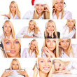 Foto: girl operator in headphones with a microphone girl operator in headphones with a microphone