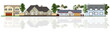 Street illustration, four different houses