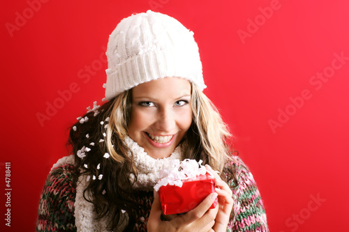 Photo: beautiful woman with a gift beautiful woman with a gift