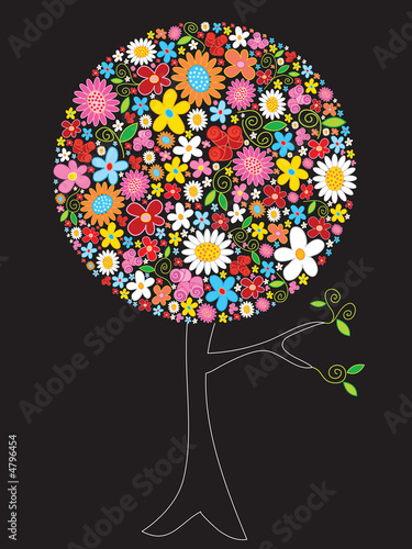 Illustration: spring flowers pop tree - illustrated art spring flowers pop tree - illustrated art