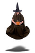 Witch woman floating with pumpkin