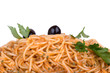 spaghetti with tomato sauce and olive