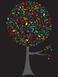 pop color musical notes circle tree on black 