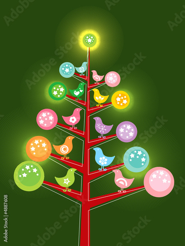 Illustration: retro chicks christmas tree retro chicks christmas tree