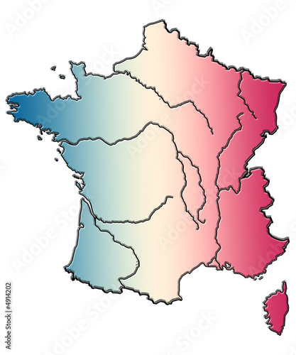 Illustration: carte de France, Corse, fleuves, bleu blanc rouge carte de France, Corse, fleuves, bleu blanc rouge