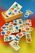 Wooden domino on  colorful background