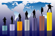 Conceptual business scene with columns, people and map Conceptual business scene with columns, people and map