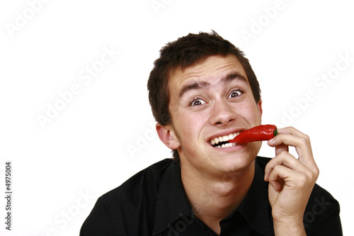 man eating chili