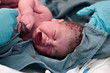 Newborn baby being cleaned up