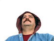 man with the hood looking up