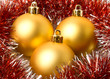 Christmas yellow balls and fur-tree tinsel