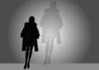 female silhouette on catwalk and shadow female silhouette on catwalk and shadow