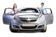 happy couple with new car