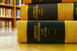 Stack of legal books in a library