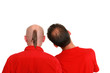 Two men having a baldness problem. Isolated on white.