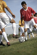 Soccer players competing for ball