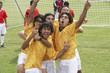 Cheering soccer team, portrait