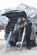 Cross-country Skiers Relaxing After a Ski