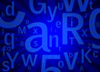 Alphabet letters and numbers on blue grunge background Alphabet letters and numbers on blue grunge background