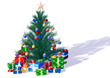 Chrismas pinetree with colored presents and xmas balls Chrismas pinetree with colored presents and xmas balls