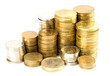 Stacks of coins isolated on white