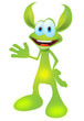 Animated green cartoon creature, funny