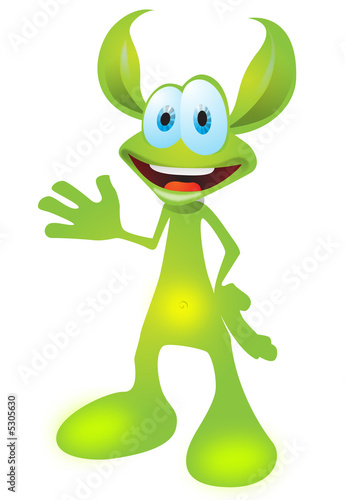 Illustration: Animated green cartoon creature, funny Animated green cartoon creature, funny