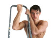 Sexy Muscular Man with a Stepladder
