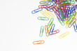 Scattered Multicolored Paper Clips, overhead view, close up